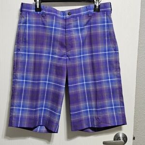 Nike Golf Shorts Mens 32 Purple Plaid Tour Performance DriFit Flat Front Bermuda